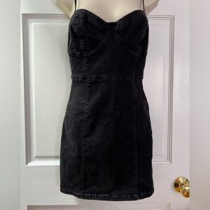 Bershka - Strapped black denim dress